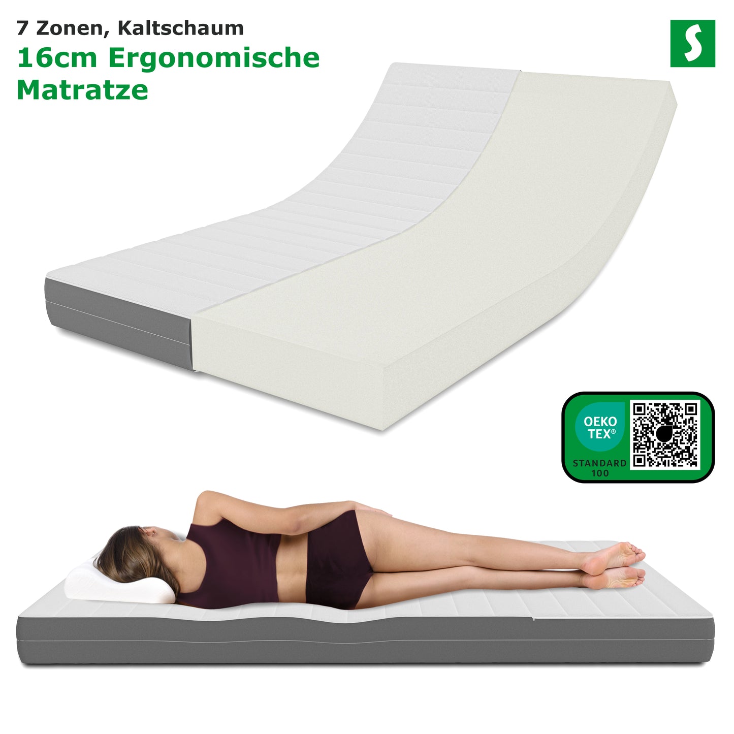 7-Zonen Kaltschaummatratze – 17 cm Höhe, Härtegrad H3, ergonomisch & atmungsaktiv