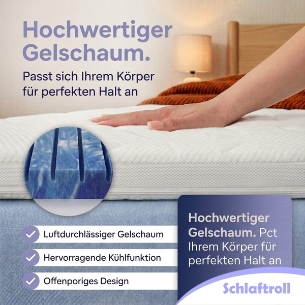 Schlaftroll 7-Zonen Gelschaum-Topper 8 cm – TENCEL™ Lyocell Bezug